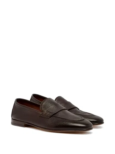 Bally Grainy-leather Penny Loafers In Brown