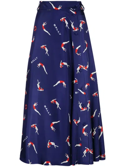 Bally Graphic-print A-line Skirt In Blau