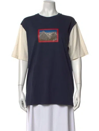 Pre-owned Bally Graphic Print Crew Neck T-shirt In Blue