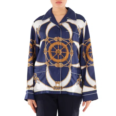 Bally Graphic-print Notched-collar Silk Shirt In Blue