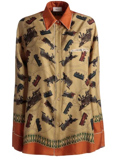 Bally Graphic-print Silk Shirt In Neutral