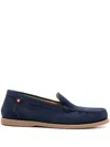 Bally Grosgrain-tab Suede Loafers In Blue