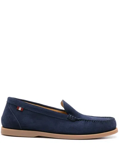 Bally Grosgrain-tab Suede Loafers In Blue