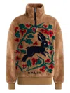 Bally Half-zip Rabbit Graphic Sweatshirt In Brown