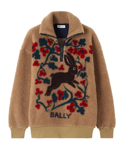 Bally Printed Fleece Half-zip Sweater In Brown