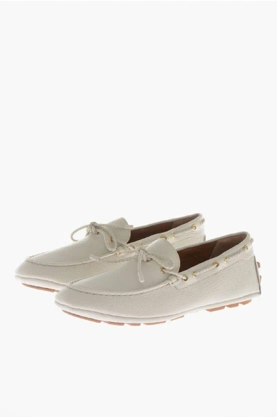 Bally Kerbs Drivers In Dusty White Leather In Beige