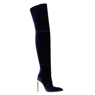 Bally Hedy Velvet Long Stiletto Boots In Blue