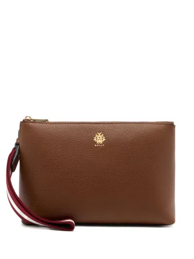 Bally Hera Grained-crest Clutch Bag In Brown