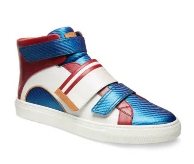 Pre-owned Bally Herick White Red Blue Leather Hi Top Stripe Logo Sneakers 9.5 Us 42.5