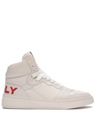 Bally High-top Leather Sneakers In White/red Fire