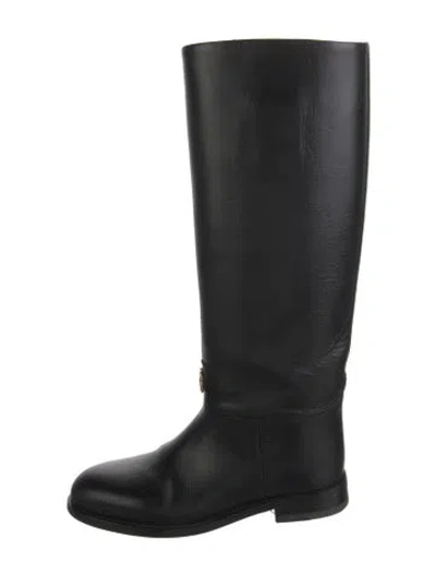 Pre-owned Bally Hollie Leather Riding Boots In Black
