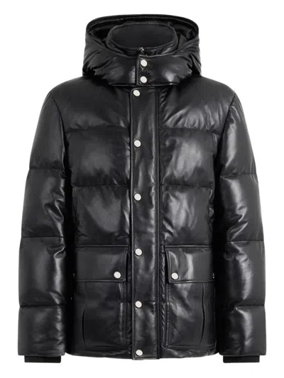 Bally Hooded Leather Puffer Jacket In Black