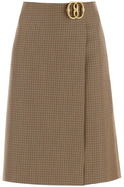 Bally Houndstooth A-line Skirt With Emblem Buckle In Beige