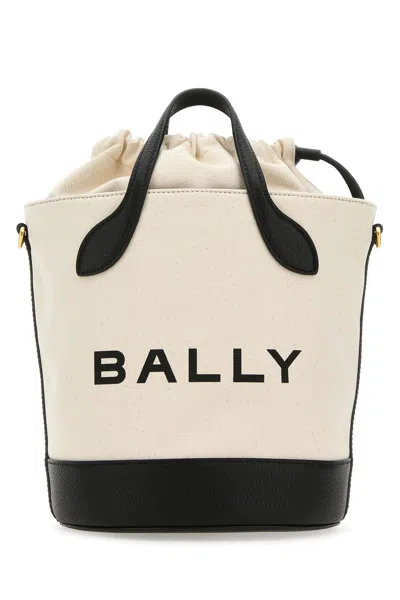 BALLY IVORY CANVAS BAR BUCKET BAG