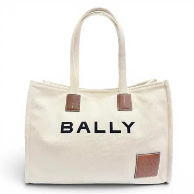 Pre-owned Bally Ivory Canvas Leather Tote Bag () In Multi