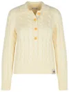 Bally Merino Wool Cable Knit Sweater Collared In Yellow