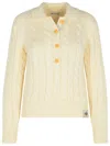 Bally Merino Wool Cable Knit Sweater Collared In Neutral