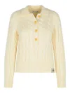 Bally Merino Wool Cable Knit Sweater Collared In White