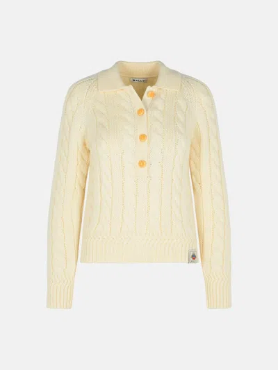 Bally Ivory Extrafine Merino Wool Sweater In Yellow