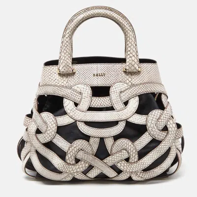 Pre-owned Bally Ivory/black Snakeskin Embossed Leather Papillon Tote In White