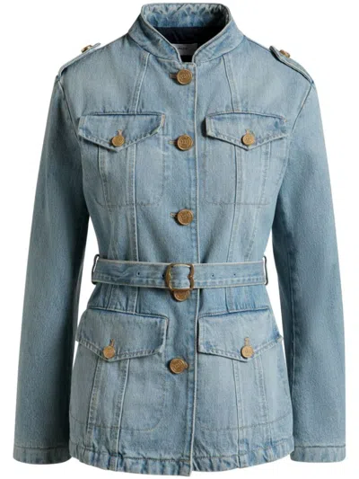 Bally Belted Denim Jacket In Blue