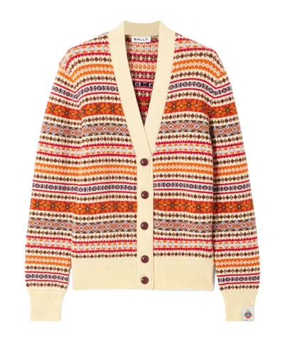 Bally Jacquard Knit Wool Cardigan In Multi