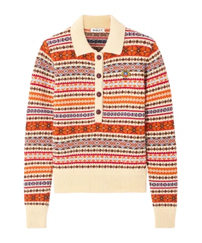 Bally Jacquard-knit Wool Polo Sweater In Multi