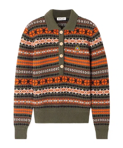 Bally Jacquard-knit Wool Polo Sweater In Green