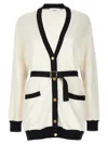 Bally Logo Jacquard Belted Cardigan In White/black