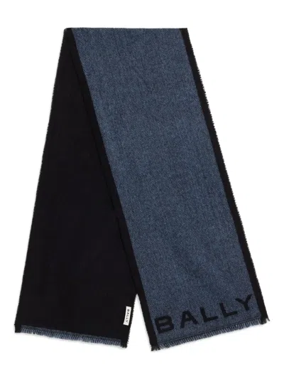 Bally Jacquard-logo Wool Scarf In Blue