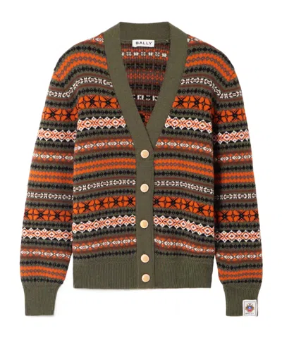 Bally Jacquard-knit Wool Cardigan In Orange