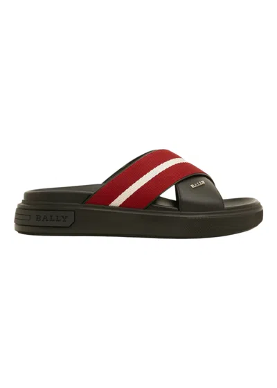 Bally Jake 6300473 Men's Black/red Calf Plain Leather Sandals In Multi
