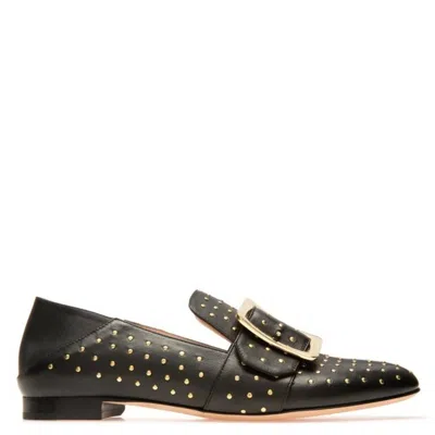 Bally Janelle Buckle Studded Leather Loafers In Black