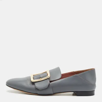 Pre-owned Bally Janelle Size 40 Grey Leather Smoking Slippers In Gray