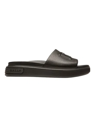 Bally Embossed-logo Leather Sandals In Black
