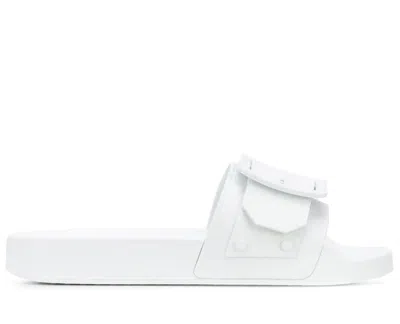 Bally Jeline White Buckle Strap Slide Sandals