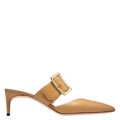 Bally Jemina 55 Buckle Pointed Toe Mules In Brown