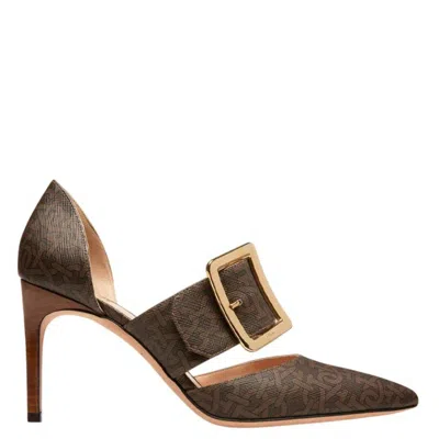 Bally Jessye 85 Buckle Monogram Pumps In Brown