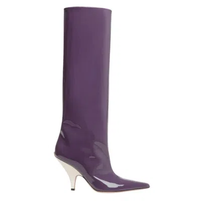 Bally Katy Patent Leather Long Boots In Purple