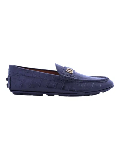 Bally Keeper 6305314 Men's Midnight Croc-embossed Kerbs Drivers In Blue