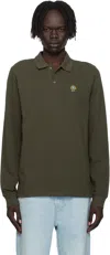 Bally Khaki Long Sleeve Crest Logo Polo In Green