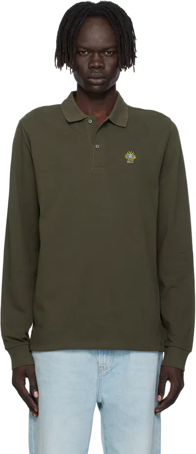 Bally Khaki Long Sleeve Crest Logo Polo In Green