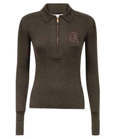 Bally Knitted Wool Polo Shirt In Brown