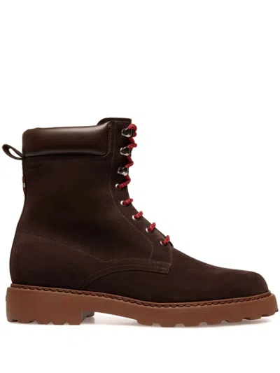 Bally Lace-up Suede Boots In Brown