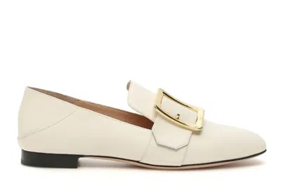 Bally Ladies Janelle White Leather Loafers In Neutral