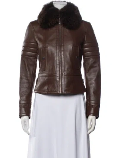 Pre-owned Bally Lamb Fur Biker Jacket In Brown