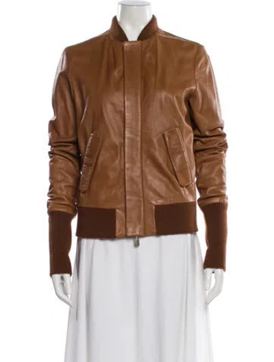 Pre-owned Bally Lamb Leather Bomber Jacket In Brown