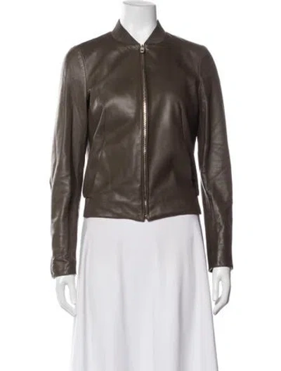 Pre-owned Bally Lamb Leather Bomber Jacket In Brown