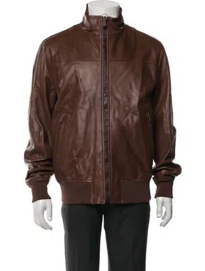 Pre-owned Bally Lamb Leather Bomber Jacket In Brown