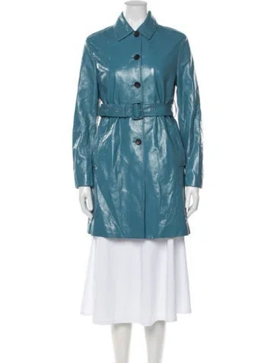 Pre-owned Bally Lamb Leather Trench Coat In Blue